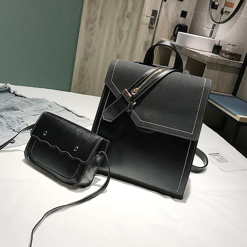 SWEET SNOW New Soft Leather Woman's Backpack Stylish Retro Covered Square Sewing Line Backpacks Solid Color Pop Bag | Багаж и сумки