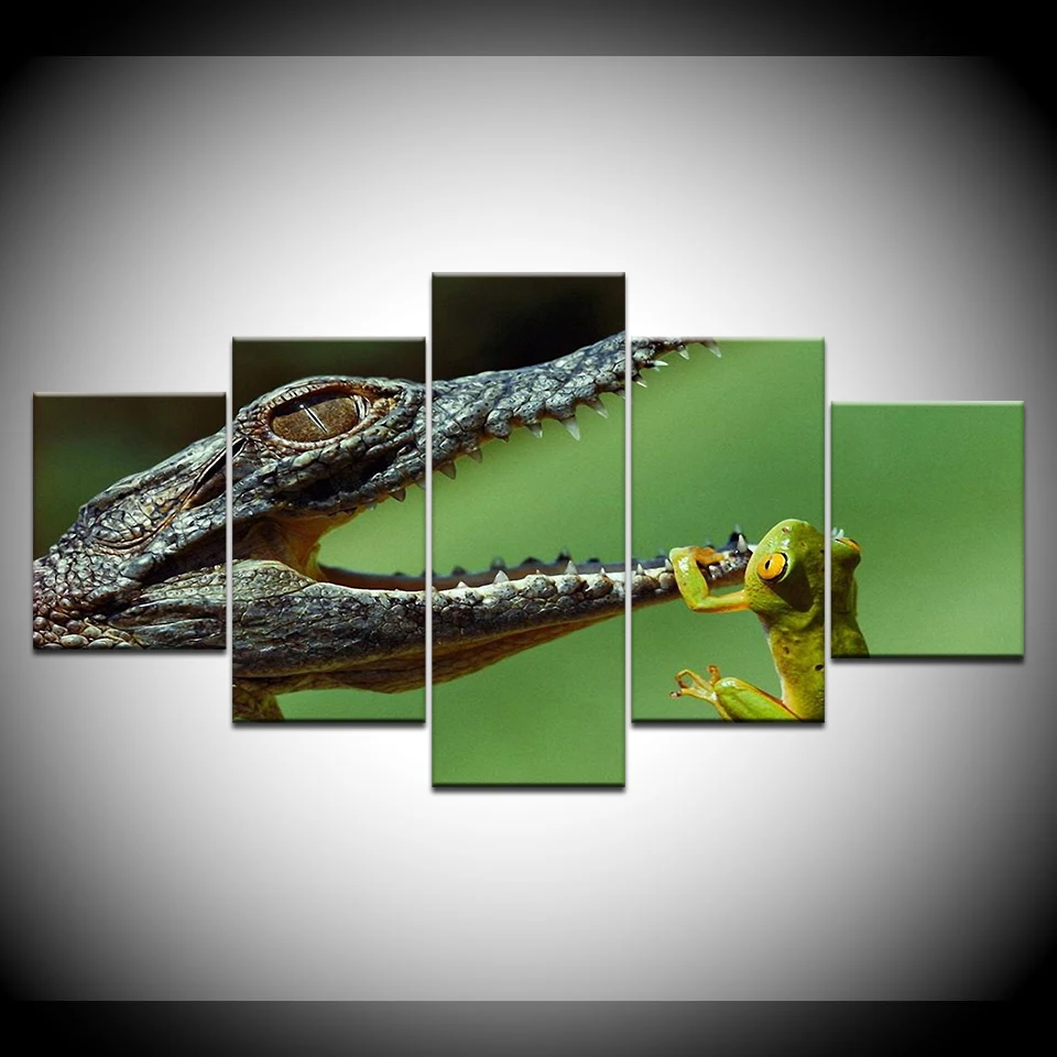 Картина из крокодиловой кожи 5 панелей HD принт масляными чернилами холст с рамкой