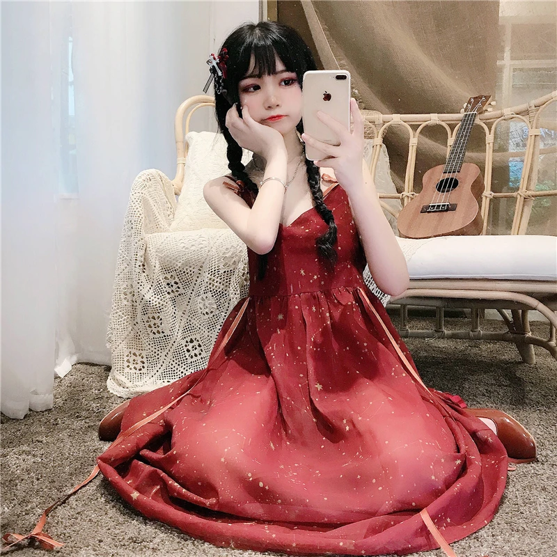 Платье Лолиты Kawaii платье для женщин японская милая Лолита позолоченное платье на бретелях+ солнцезащитное пальто куртка из двух частей милый