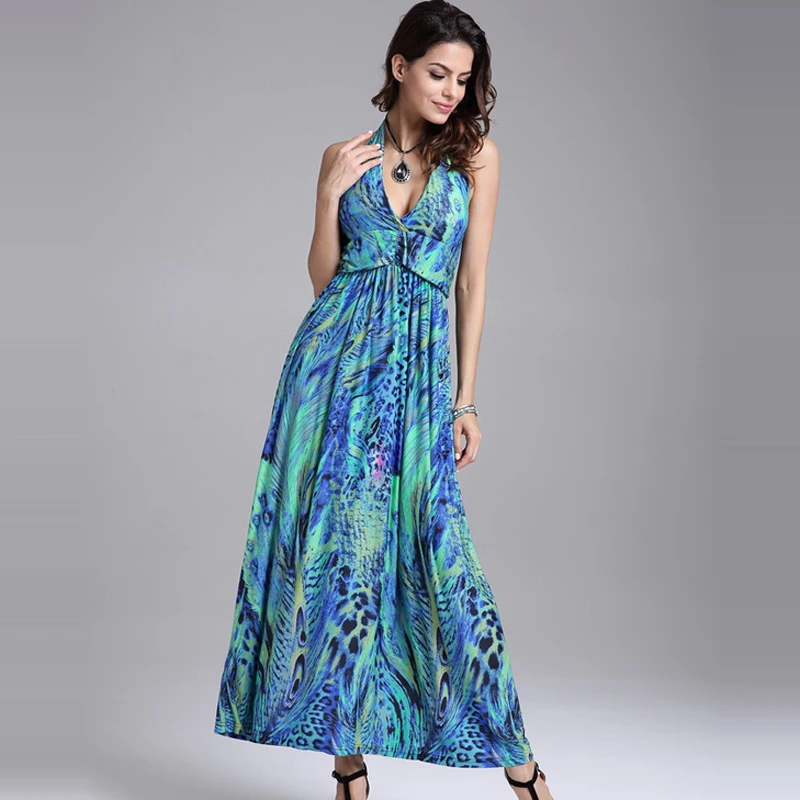 2017 Цветочные богемное платье Для женщин Холтер Средства ухода за кожей шеи