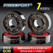 FreeSport-하이브리드 블랙 세라믹 베어링 7 비즈, 스케이트 보드 롱보드 인라인 스케이트 핸드 스피너용 ABEC9 하이 레브 Rodamientos, 608