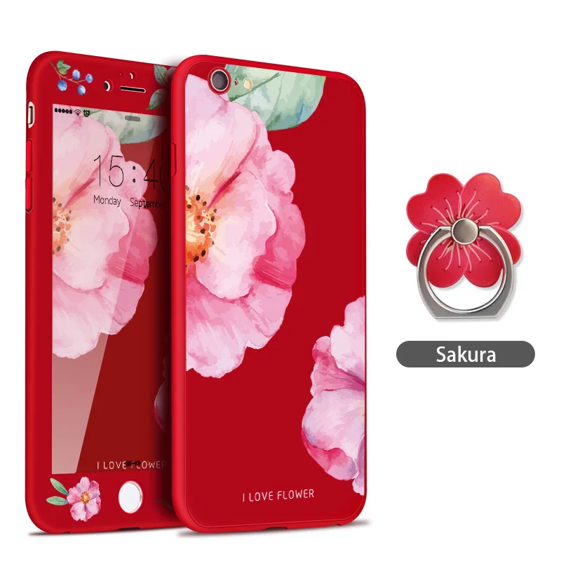 Sakura ASINA 360 Полный чехол для iPhone 8 Цветочный узор чехол s для iPhone 6 6s 7 8 Plus X Черный защитный бампер Fundas - Цвет: Sakura