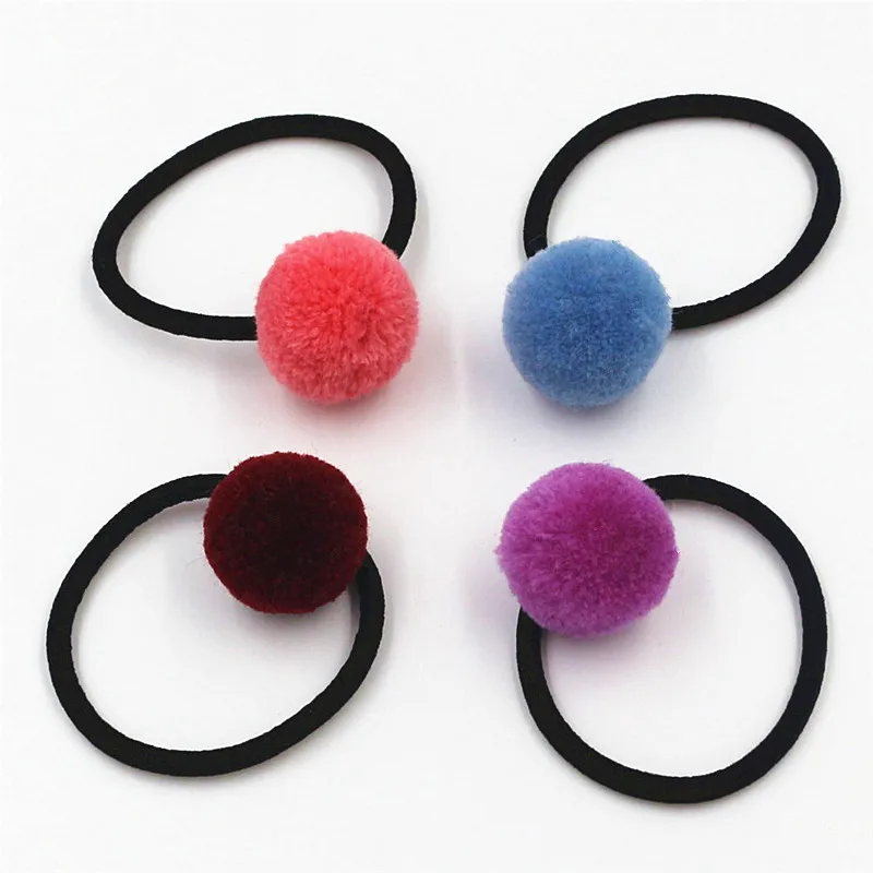 2 шт. яркие меховые шарики эластичные резинки для волос кольца завязки ленты