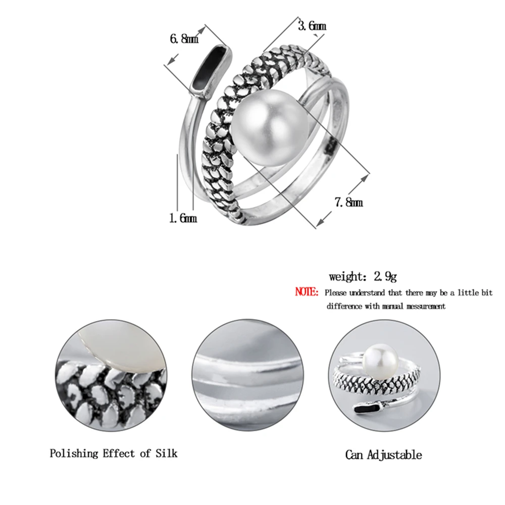 Cxwind Women's Retro Adjustale Opening Pearl Twist Ring Multilayer Rings for Enamel Black Jewelry | Украшения и аксессуары