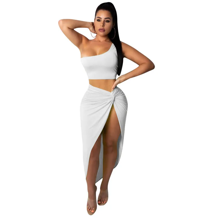 2018 Модный женский костюм из двух предметов без рукавов с одним открытым плечом