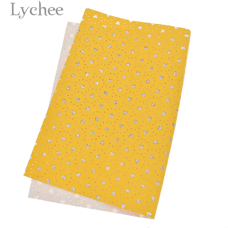 Lychee 1 PC A4 Glitter Heart Embossed PU Leather Fabric High Quality Synthetic Leather DIY Material For Handbag Belts