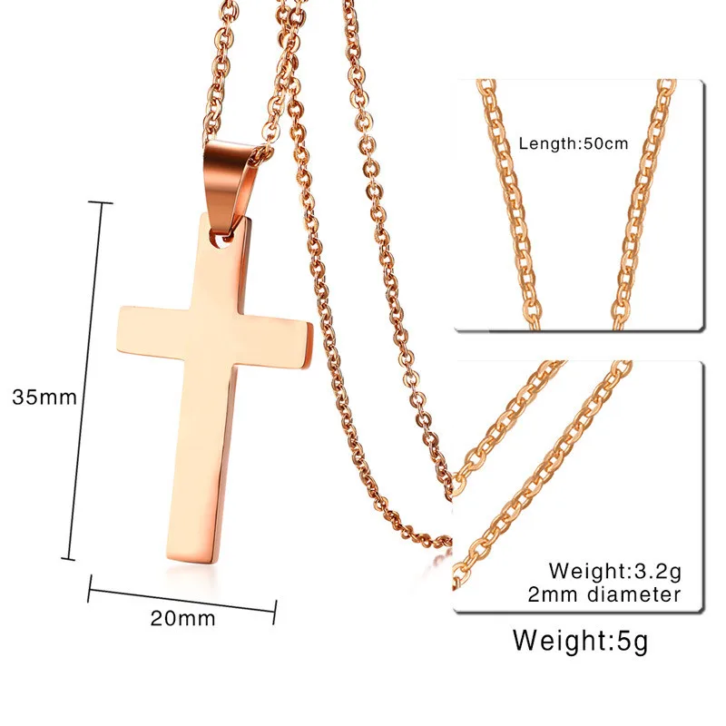 ZORCVENS Classic Mens Rose Gold Color Cross Pendant Necklace Stainless Steel Link Chain for Women | Украшения и аксессуары