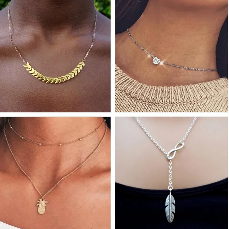 Seblasy ретро многослойные луна бесконечность перо кристалл сердце цепочка