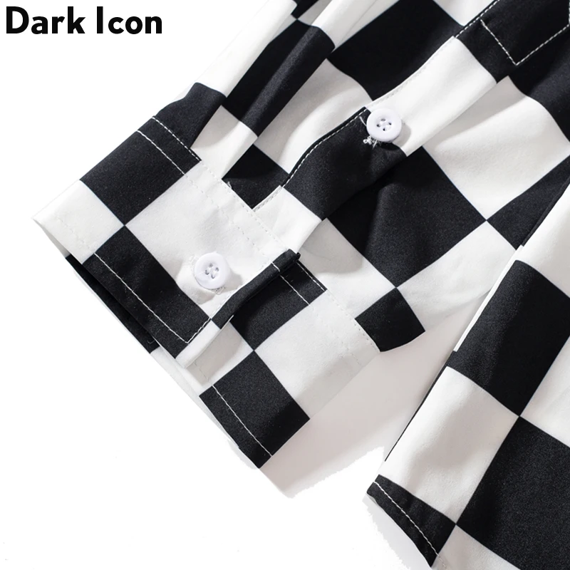 Dark Icon Interesting Print Plaid Men’s Shirts 2019 Autumn Oversize Long Sleeved Checkered Shirts Streetwear Hipster Shirts