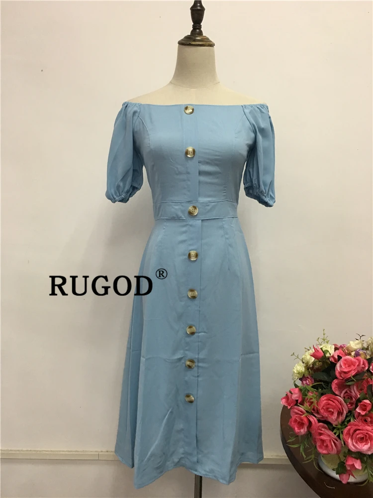 RUGOD Элегантное длинное женское платье макси в Корейском стиле с пышными рукавами тонкое офисное женское платье vestidos летние пляжные вечерние платья а-силуэта
