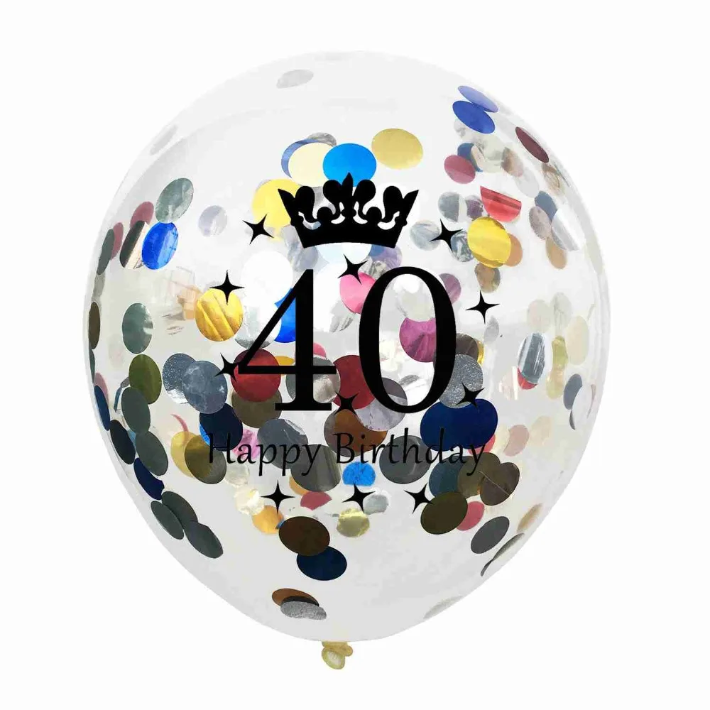 5pcs 12Inch Crown Confetti Clear Balloons Latex Princess Boy Birthday Balloons 18 20 30 40 50 Anniversary Wedding Party Decor
