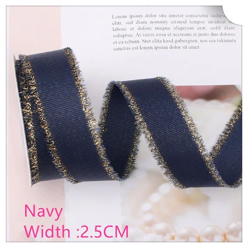 Navy Width 2.5CM Пномпень шелковая лента ширина ленты 1,6 см-2,5 см длина 5 метров Подарочные ленты для выпечки торта для рукоделия бандаж сделай сам бант цветы - Цвет: Navy Width 2.5CM