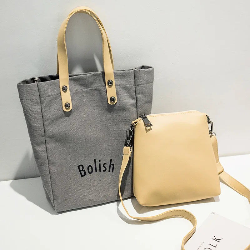 Beviah Spring summer leisure canvas bag portable joker contracted snap female single shoulder slope | Багаж и сумки