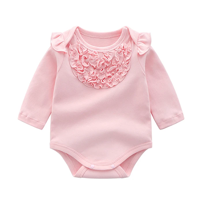 pink color bodysuit Одежда для новорожденных, Комбинезоны для маленьких девочек, однотонный розового цвета, хлопковая детская одежда комбинезон, зимняя одежда для девочек 0-3-6 месяцев - Цвет: pink color bodysuit