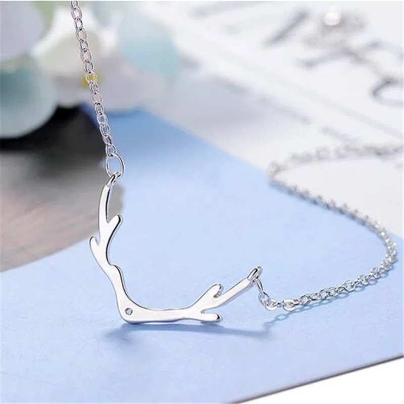 Small Antler New Fashion Jewelry Women Clavicle Chain Elk 925 Sterling Silver Fresh Deer Crystal Sweet Pendant Necklaces N418 | Украшения и