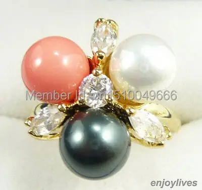 Бесплатная доставка &gt&gt&gt кольцо из черно-белого жемчуга и розового кораллового