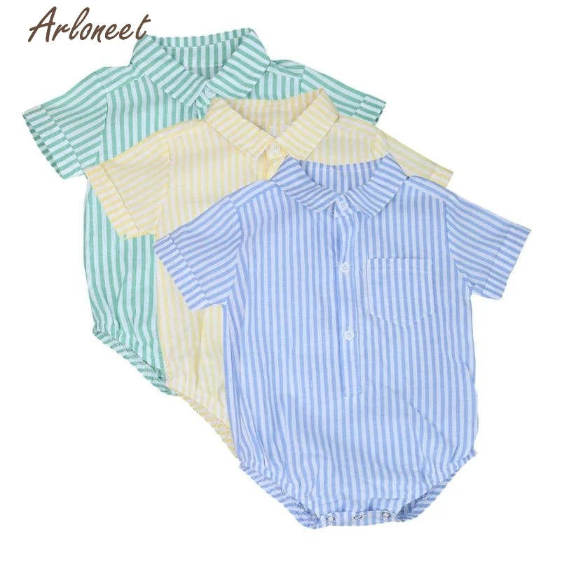 2017 fashionnewborn Дети для маленьких мальчиков в полоску девочек комбинезон одежда