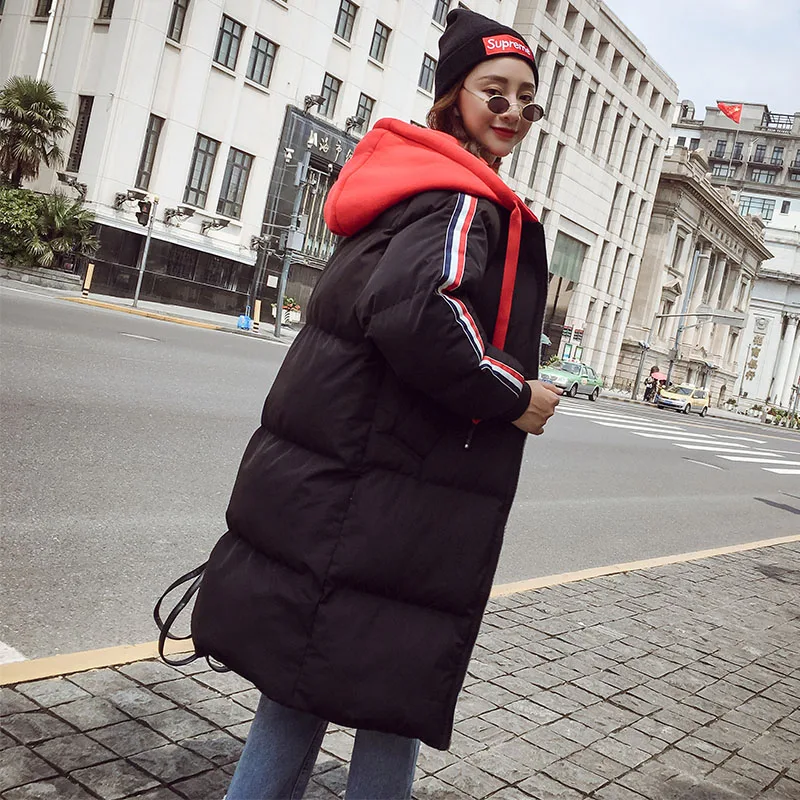 Oversize зимняя куртка женская парка теплые куртки толстовки пальто в полоску