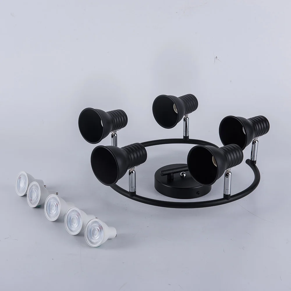 Lámpara de techo de accesorio de iluminación de techo LED giratoria para el hogar, luz de 5 cabezales, ajustable, color negro, para loft, cocina, dormitorio, pasillos, GU10