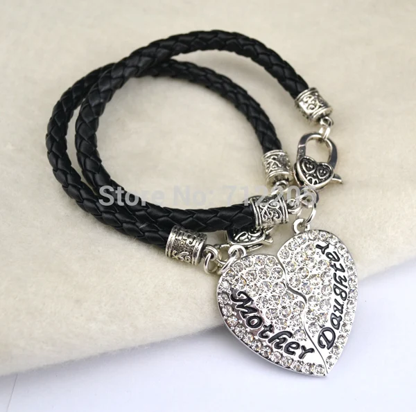 Браслет с подвеской в виде сердца 20 шт./Лот родиевым покрытием для мамы и дочки