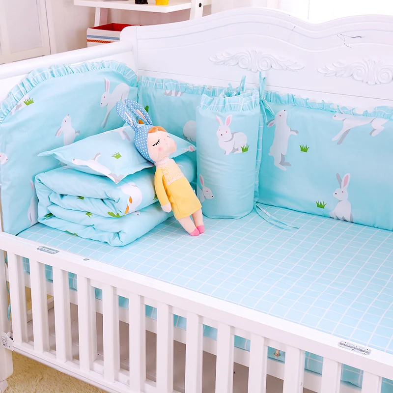 Super Lovely Print Cotton Baby Bedding Set 9pcs Baby Crib Bedding Set Pillow Quilt With Filling Soft Baby Organizer For Kids Bed