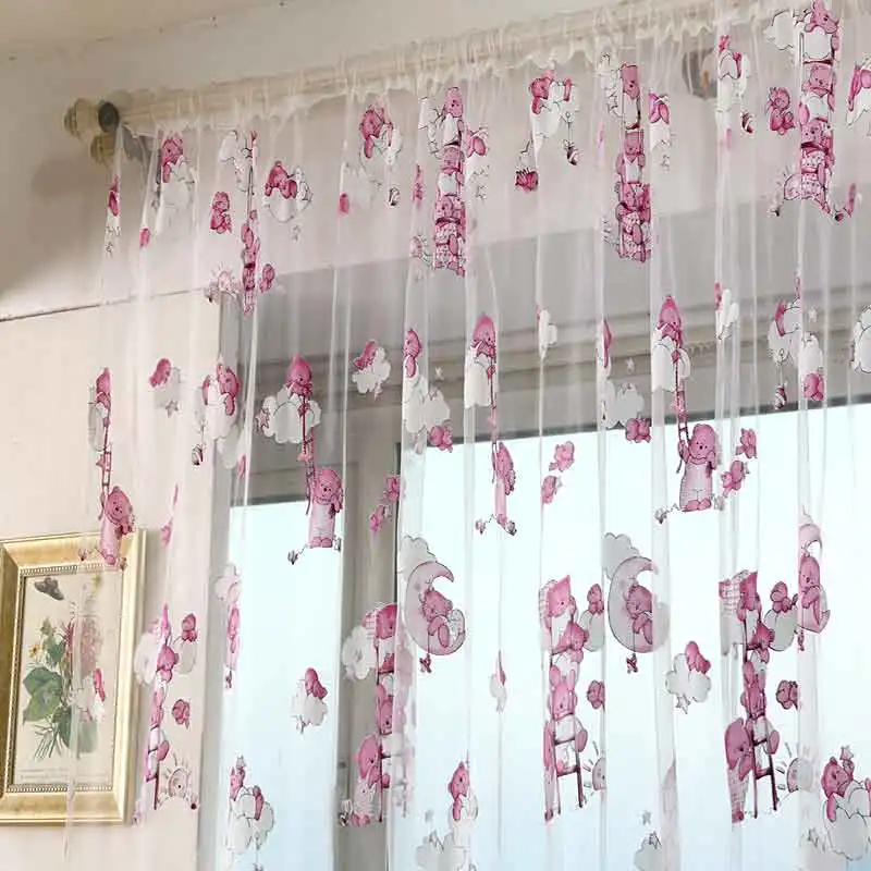 Тюлевые занавески с милым медведем для гостиной детской комнаты карманная