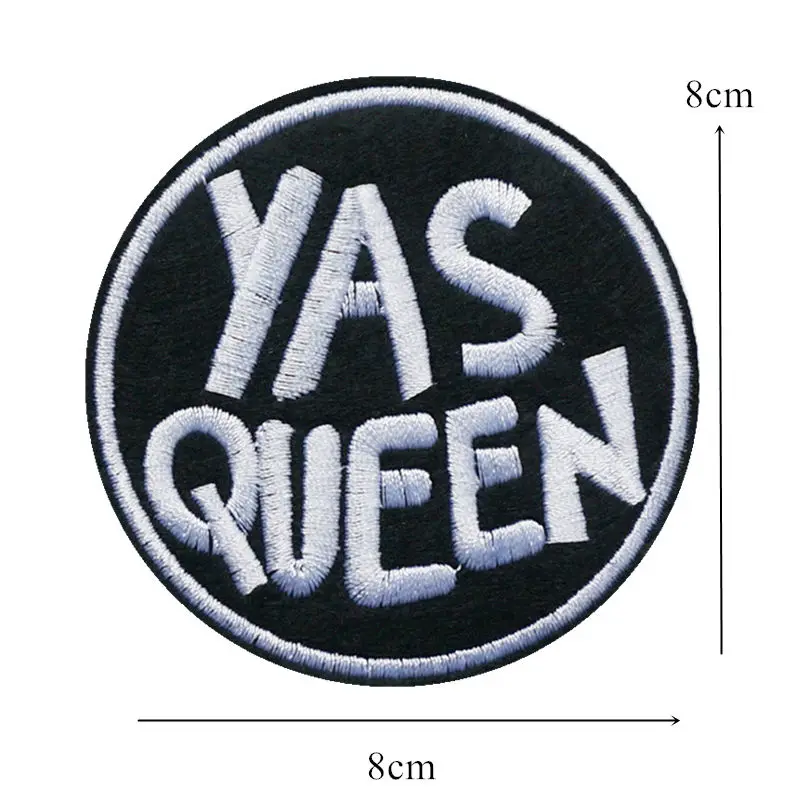 8 см вышитые нашивки YAS QUEEN пришитые железные с надписью черные значки для сумки