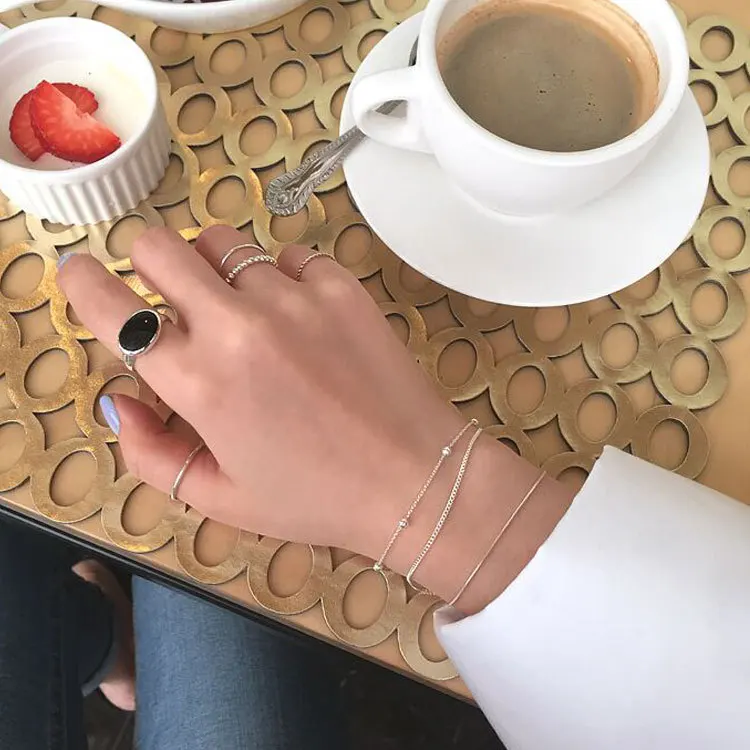 

100% 925 sterling silver double layer chain bracelet women armband bracciali donna, fashion bracelets & bangles jewelry joyas