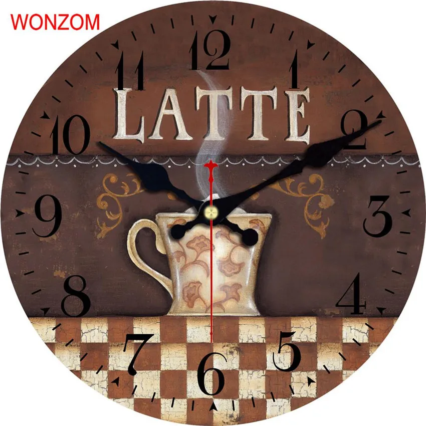 WONZOM кофейный дизайн большие настенные часы с латте тихий гостиная Настенный