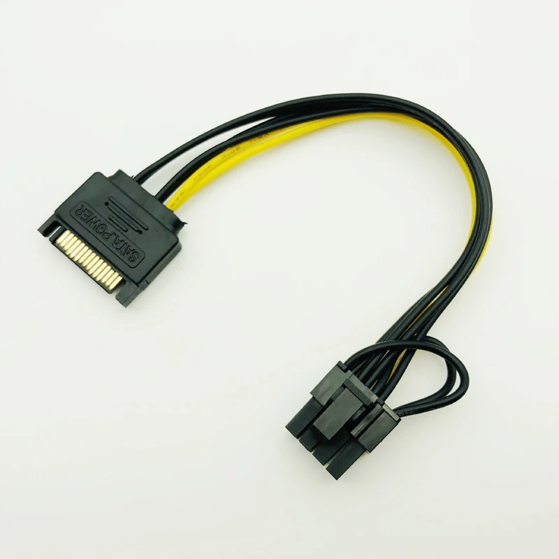 Одиночный SATA 15pin к 8pin (6 + 2) Кабель адаптер Powr 20 см PCI E кабель питания 15 контактный 8 для BTC Miner Mining|Компьютерные