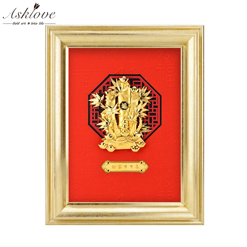 

Feng shui Fortune Bamboo pictures 24K Gold foil painting poster Wall art Pictures Desktop Ornaments art Crafts Home Decor Gifts