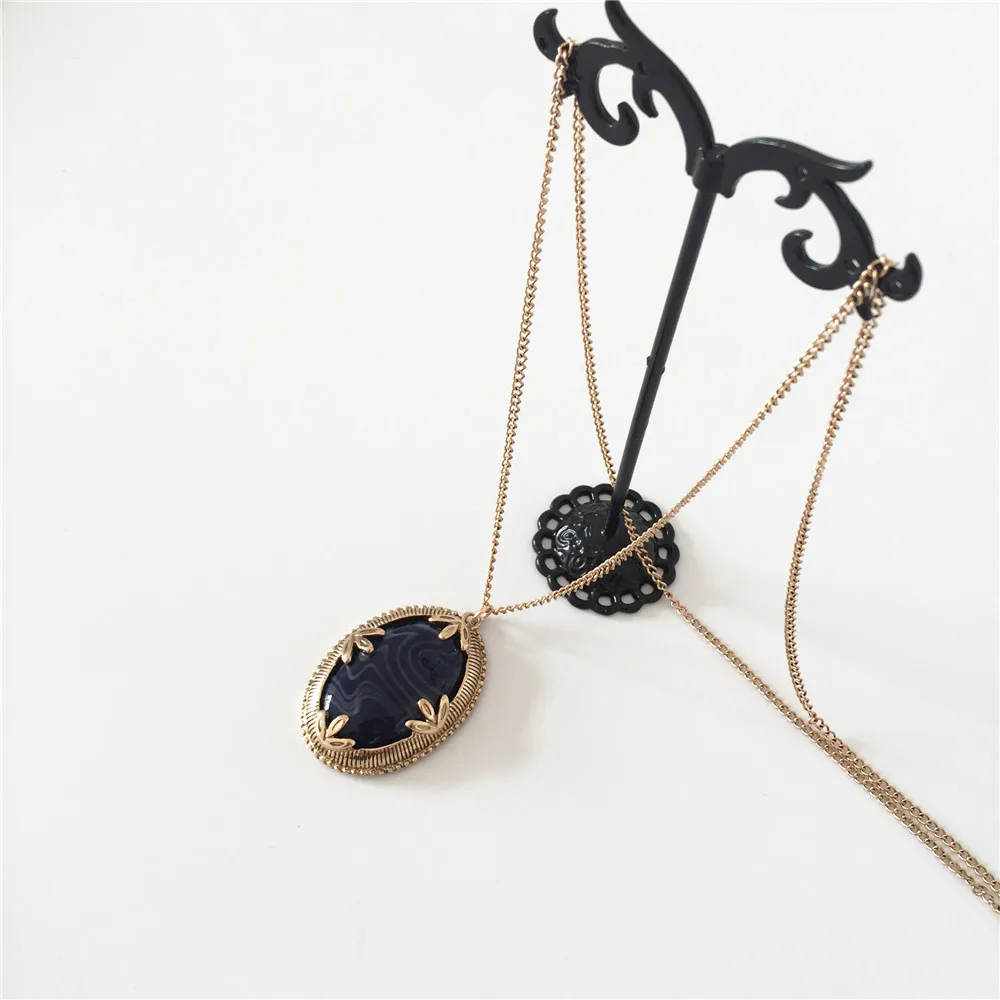 Bohemia Antique Gold Color plating Marble Navy Stone Enfold Pendant Long Necklace For Women Lady Sweater Decoration Europe Spain | Украшения