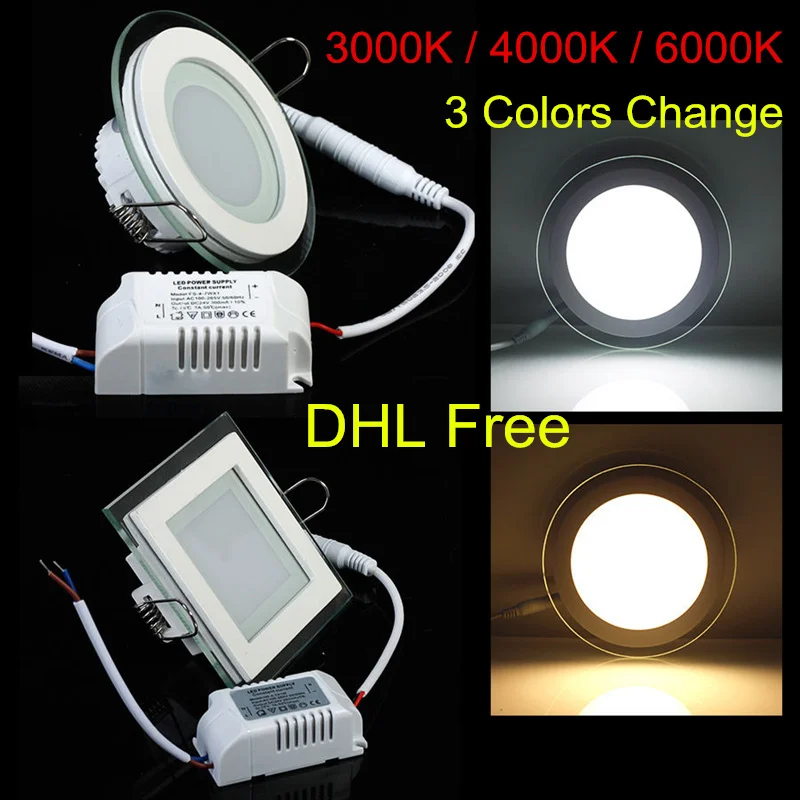 

10pcs/lot,DHL Free shipping,24W Recessed Glass Ceiling Panel Light 3 Colors Changes Spot Down Light 3000K 4000K 6000K Downlight