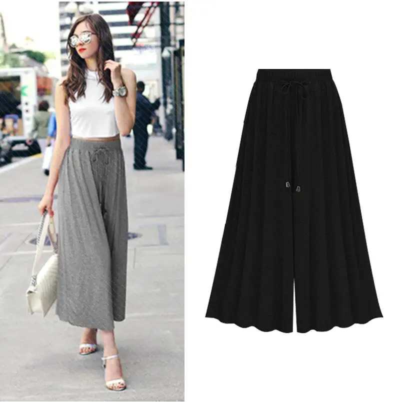 Женские шифоновые брюки палаццо летние широкие Капри женские свободные штаны с