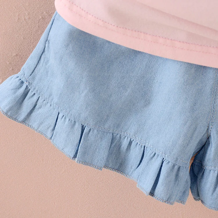 2018 летний комплект одежды для девочек 2017 маленьких милые топы с рисунком + штаны