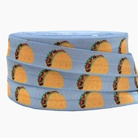 10yards 16mm food tacos print fold over elastic blue foe webbing diy hair ties and headbands sewing accessories