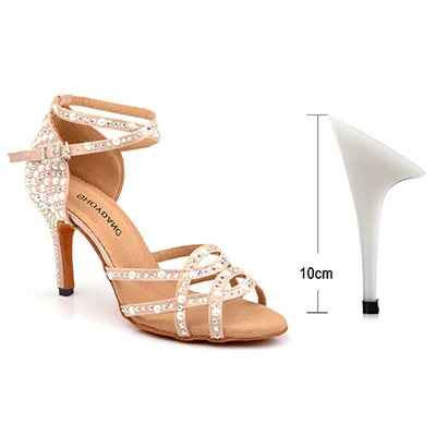 Apricot 10cm SHOYDANC/туфли для латинских танцев и жемчужные стразы, Женская сальса, женская танцевальная обувь для сальсы, белая модная женская танцевальная обувь, Hell 6-1 - Цвет: Apricot 10cm