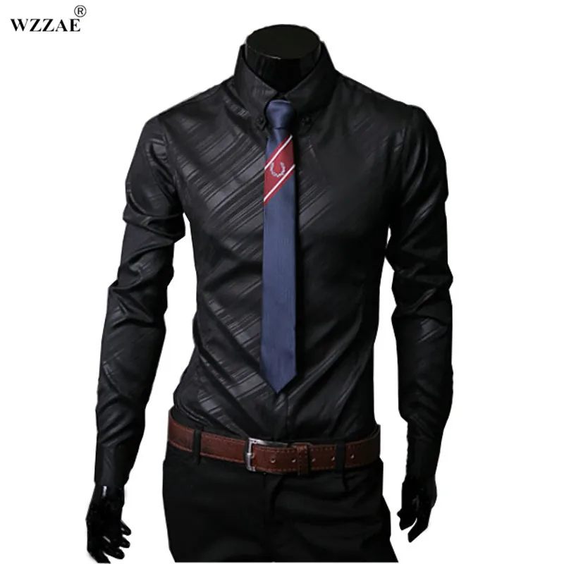 Wzzae Новинка 2017 года Высокое качество Мужская Дизайнер полосы Сорочки выходные