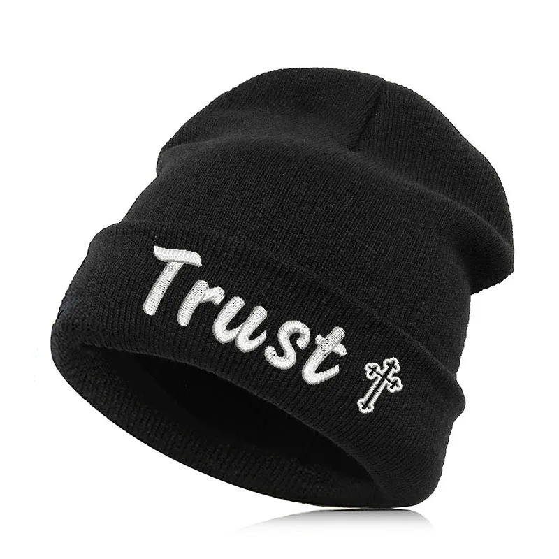 Trust Beanie шляпа Skullie шапка, вязаная шапка-носок зима-осень вышивка лозунг девиз слова в стиле панк Для мужчин Для женщин для мальчиков и девочек для уличных танцев - Цвет: Trust