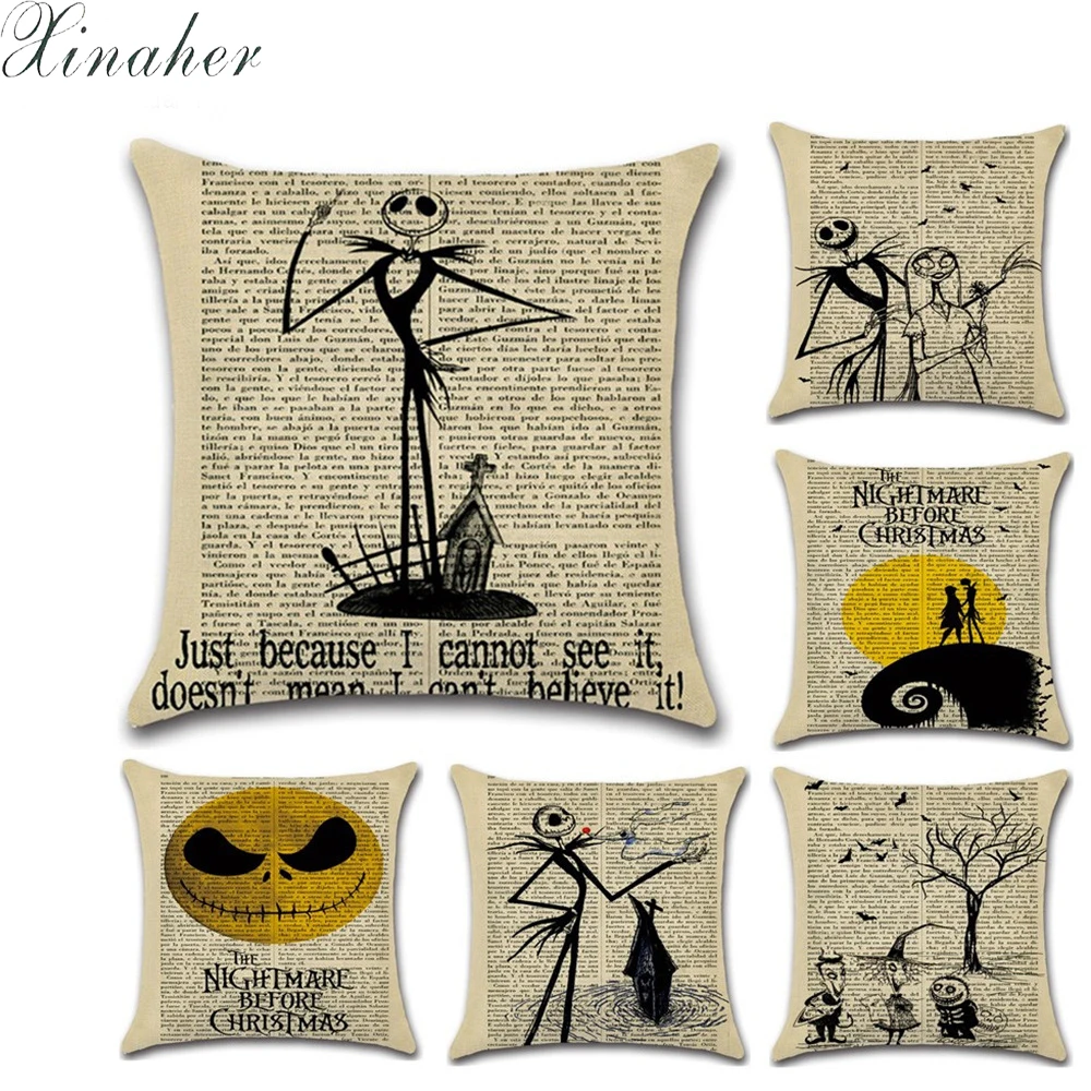 

Vintage Cushion Cover Halloween series Cushion newpaper Retro Home Decorative Pillow Cover