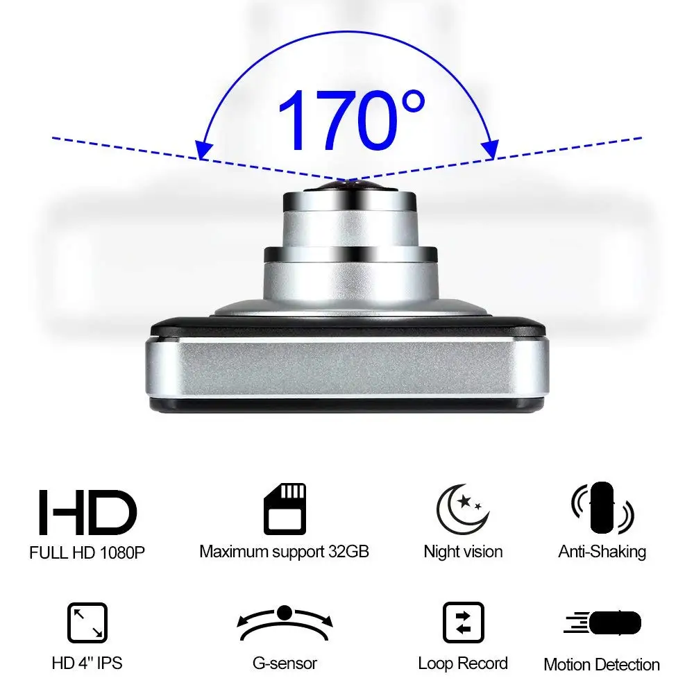 4 дюйма Видеорегистраторы для автомобилей 1080 P FHD 170 градусов Широкий формат