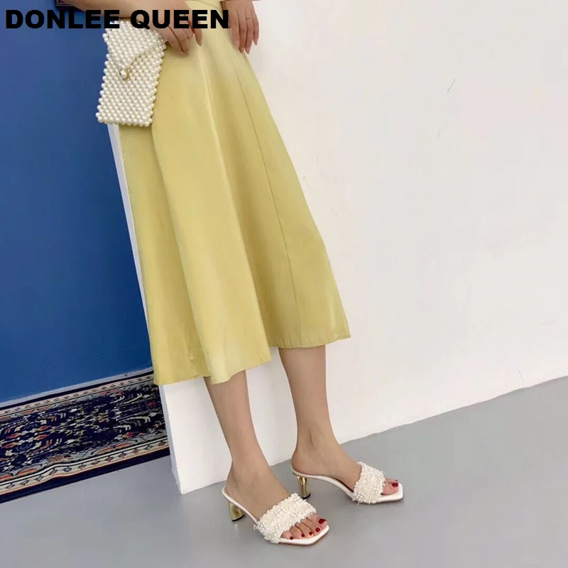 DONLEE QUEEN/брендовые шлепанцы с жемчугом женские шлёпанцы босоножки на