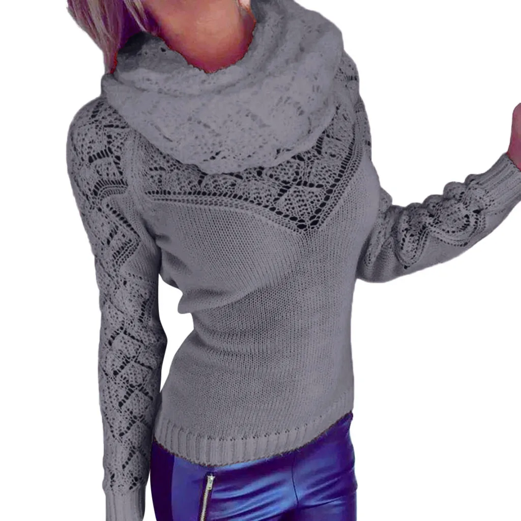 JAYCOSIN Hot Fashion Design Women Casual Turtleneck Long Sleeve Solid Hollow Out Sweater Pullovers High Quality New | Женская одежда