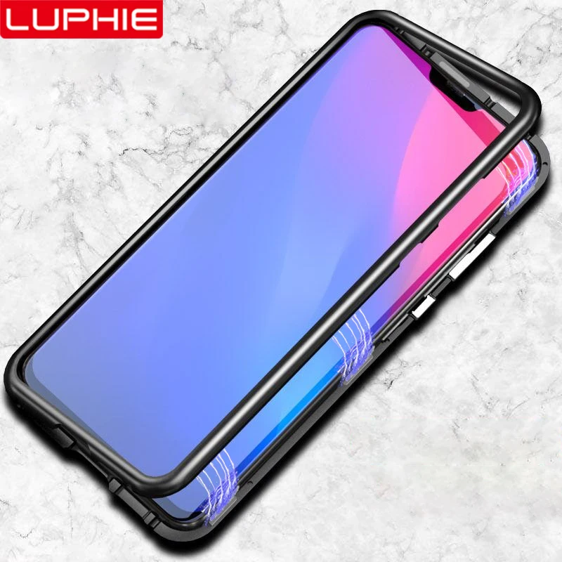LUPHIE для xiaomi mi 8 чехол с магнитной адсорбцией металлический бампер + закаленное