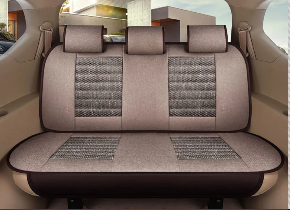 beige coffee rear Новое поступление 4 сезона льняной автомобильный льняной чехол для сиденья, модные Универсальные чехлы для сидений, не скользящие автомобильные подушки - Название цвета: beige coffee rear