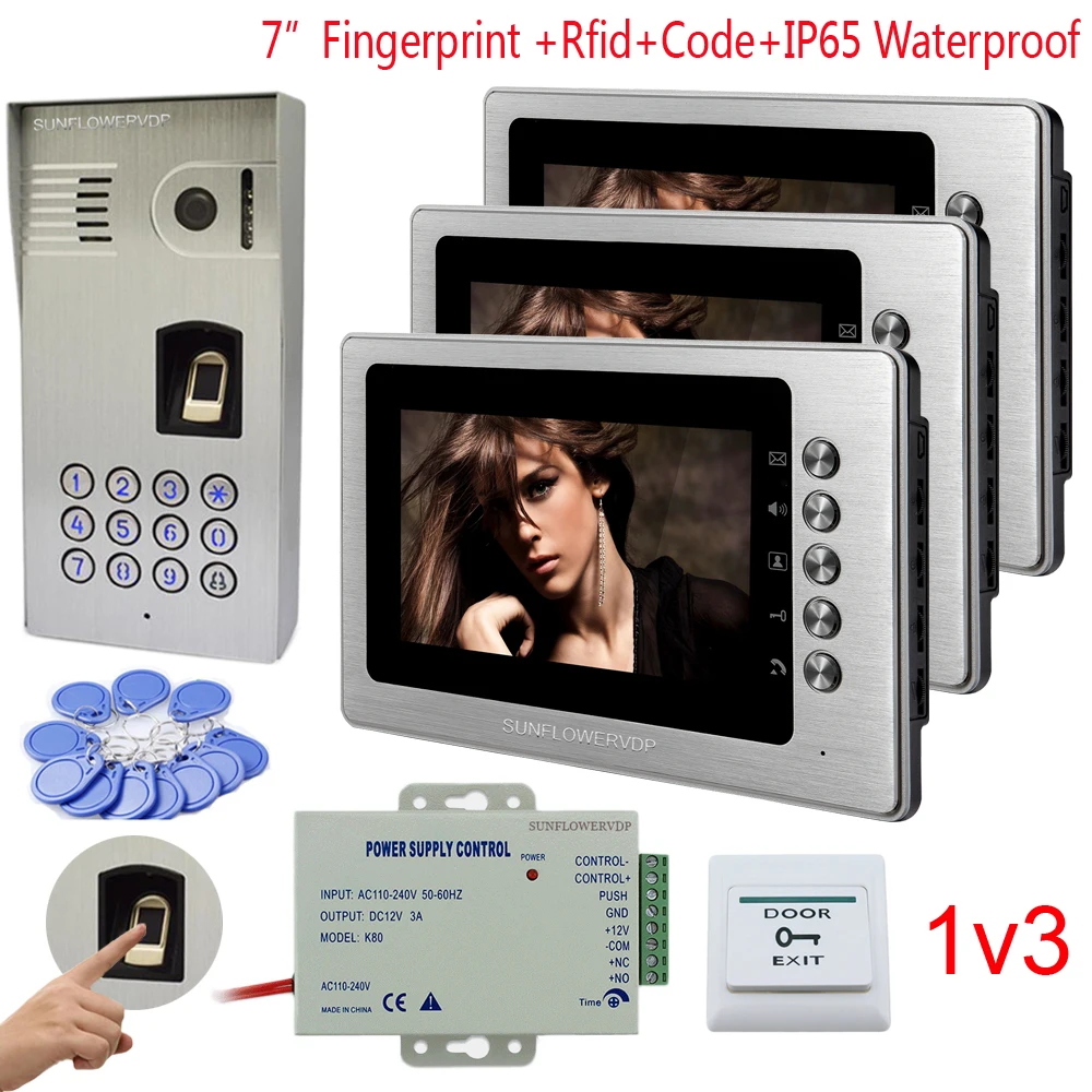 IP65 Водонепроницаемый проводной Главная видеодомофон отпечатков пальцев Rfid