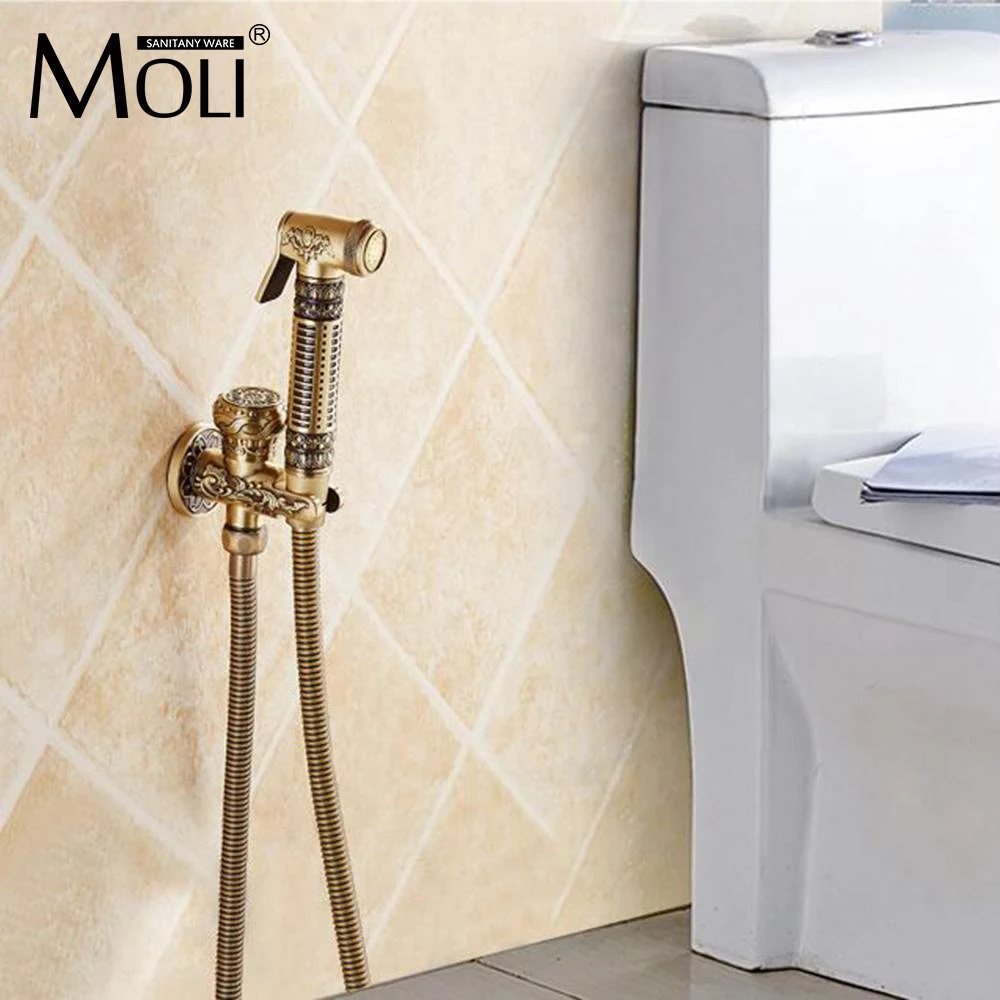 Античный бронзовый смеситель для биде ванной комнаты с ручной душевой лейкой и