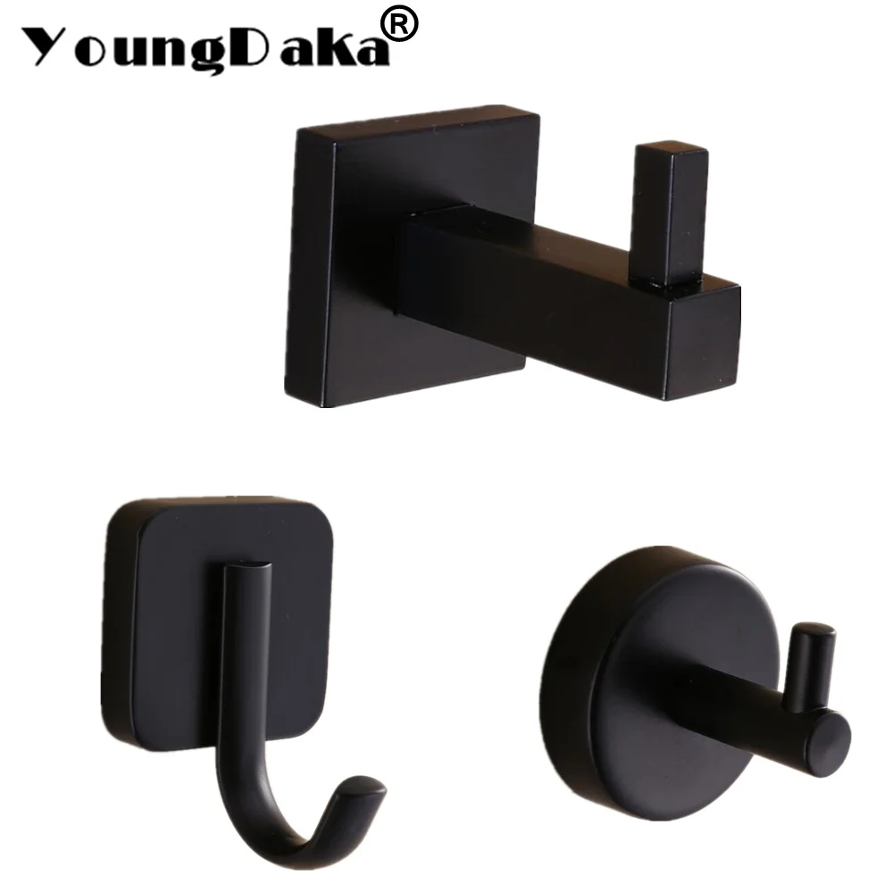 

Modern Pure Black Design Wall installation Stainless steel Wall Hook . Bedroom Clothes Robe Hook Multi-function Kitchen Hooks
