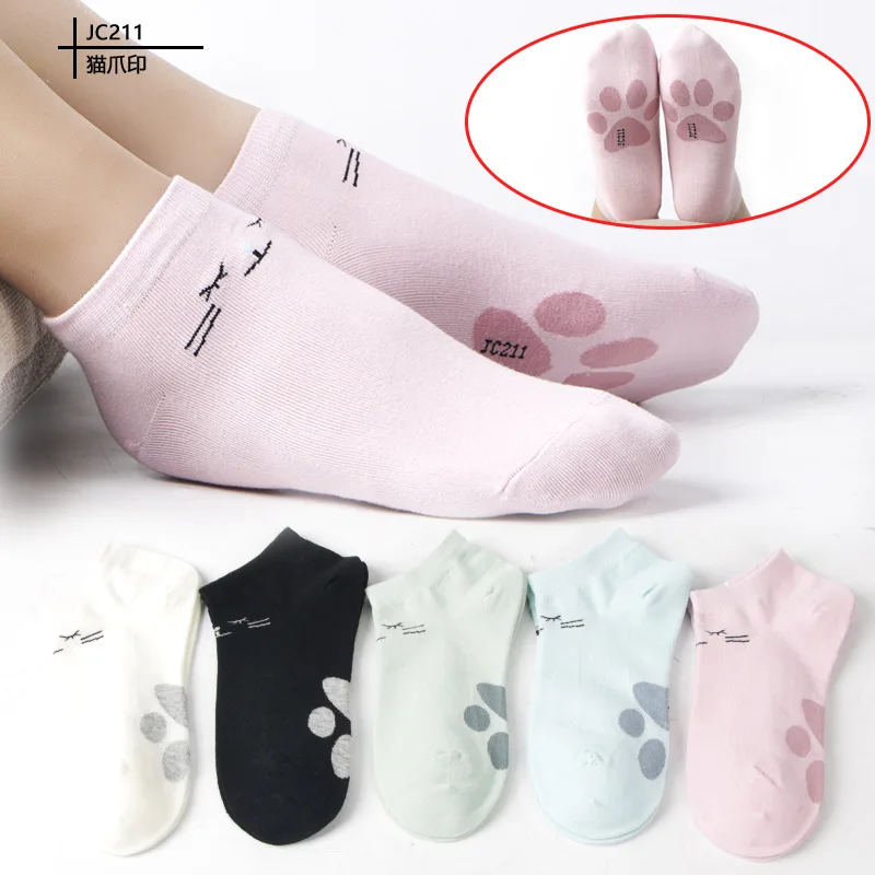 5Pairs/Lot Women Boat Socks Sweet Cat Head Color Female Sock Explosion Spring Summer College Wind Breathable Women's | Женская