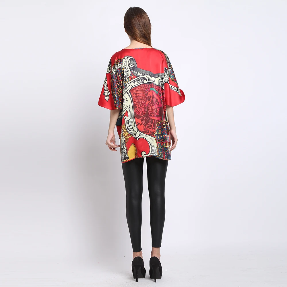 Футболка с принтом Летучая мышь/100% натуральный шелк тутового шелкопряда/Новинка